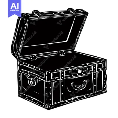 A Black and White Illustration of an Open Wooden Chest