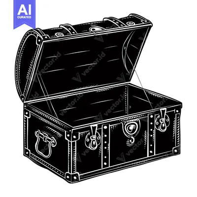 Aset desain premium: Open Wooden Chest with Metal Hardware