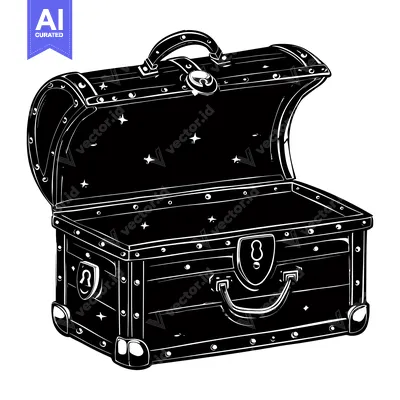 Aset desain premium: Open Wooden Chest with Metal Accents and a Keyhole