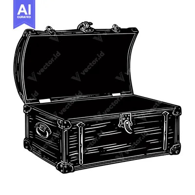 Open Antique Wooden Chest with Metal Accents