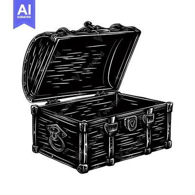 A Black and White Illustration of an Open Wooden Chest