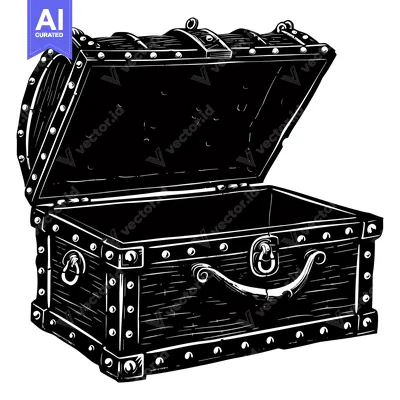 Open Wooden Treasure Chest with Metal Accents