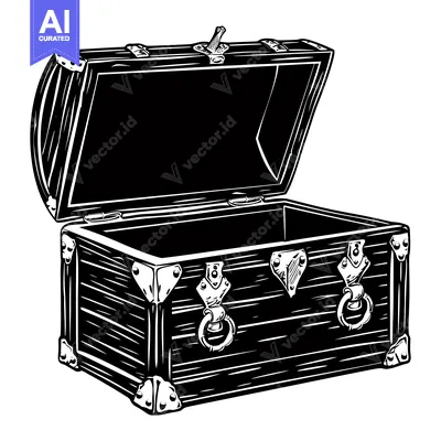 Open Wooden Treasure Chest with Metal Hardware
