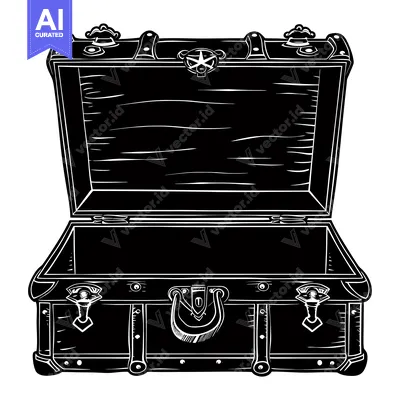 Open Wooden Chest with Ornate Hardware