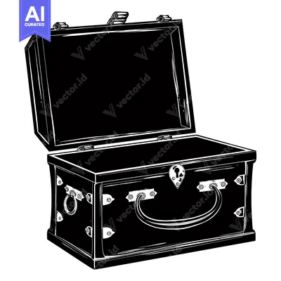 Open Wooden Chest with Ornate Hinges and Handle