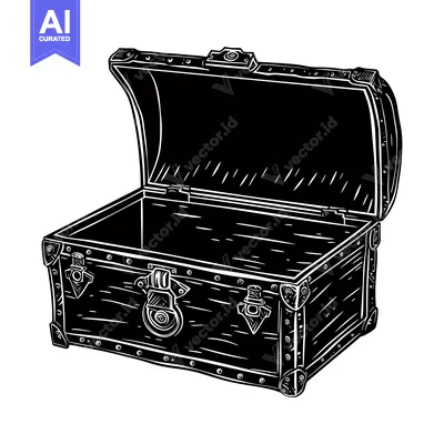 Open Wooden Chest with Metal Accents and a Lock
