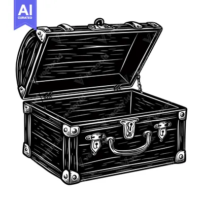 Open Wooden Chest With Hinges and Metal Hardware