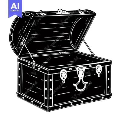 Open Wooden Chest with Hinges and Metal Clasps