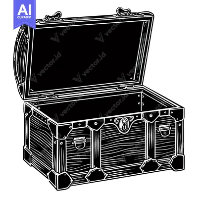 Aset premium populer: Open Wooden Chest with Metal Accents and a Keyhole