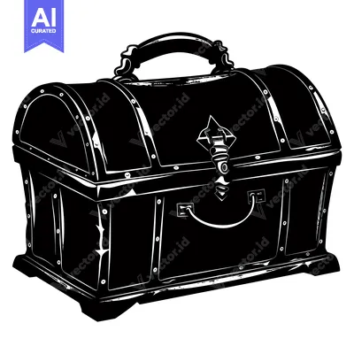 Black and White Silhouette of a Closed Wooden Treasure Chest