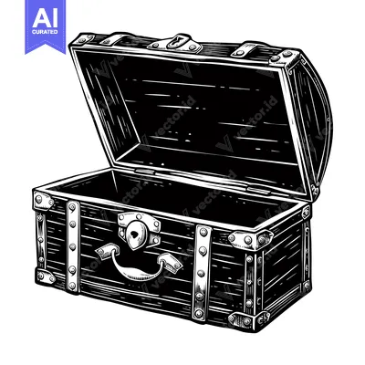 Open Wooden Chest with Metal Accents and Hinges