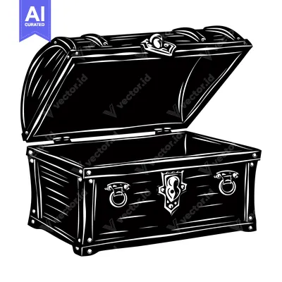 Open Wooden Chest with Metal Hardware