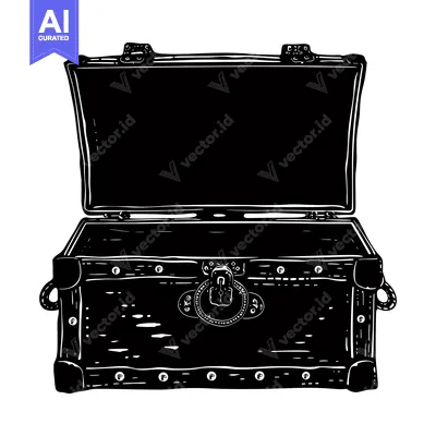Aset premium populer: An Open Wooden Chest with a Metal Lock and Hinges