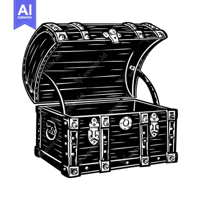 Open Wooden Chest with Metal Accents and a Metal Clasp