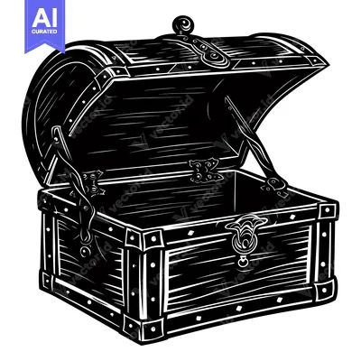 Open Wooden Treasure Chest with Ornate Hinges and Clasp