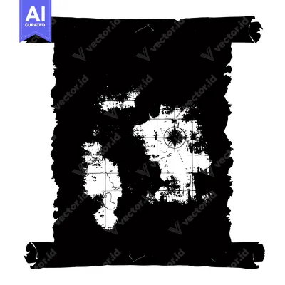 A Black And White Image Of A Rolled Up Map With A Compass