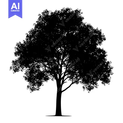 Aset premium populer: Black Silhouette of a Tree with Dense Foliage