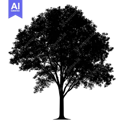 Aset premium populer: Black and White Silhouette of a Single Deciduous Tree