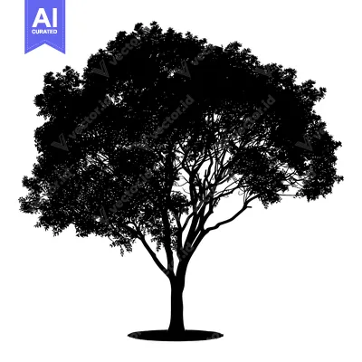 Aset desain premium: Silhouette of a Tree with Lush Foliage and a Thick Trunk