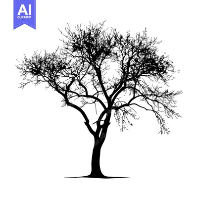 Aset desain premium: Silhouette of a Bare-Branched Tree Against a White Background