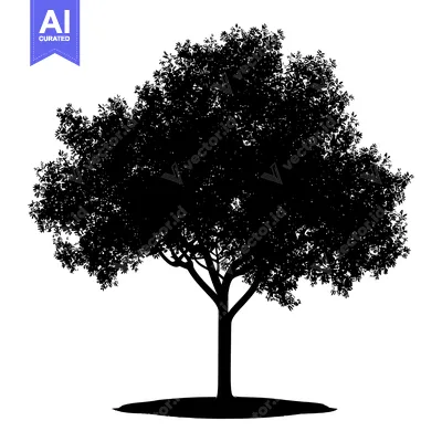 Aset premium populer: Silhouette of a Single Tree with Lush Foliage