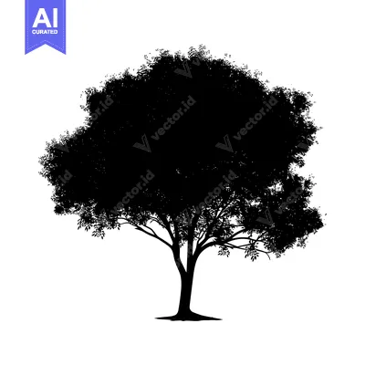 A Single Silhouette of a Tree with Branches and Leaves