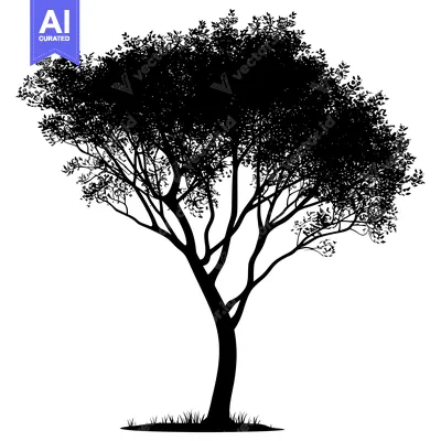 Aset premium populer: Black Silhouette of a Single Tree with Grass