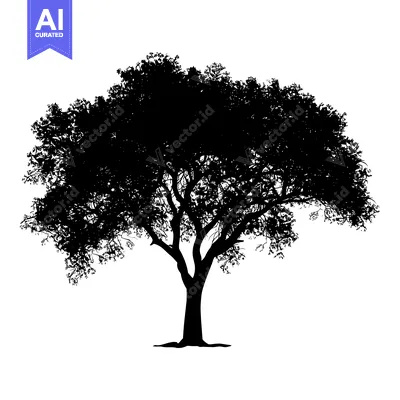 Aset desain premium: Silhouette of a Large Tree with Extensive Branches