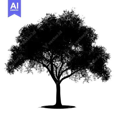 Aset premium populer: Silhouette of a Large Tree with Spreading Branches