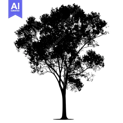 Premium design asset: Black and White Silhouette of a Single Tree with Lush Foliage