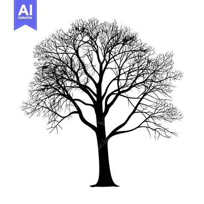 Premium design asset: Silhouette of a bare-branched tree with a thick trunk