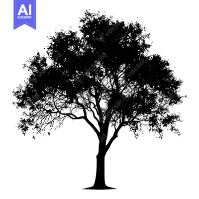 Premium design asset: Silhouette of a Tree with a Thick Trunk and Branches Spreading Outward