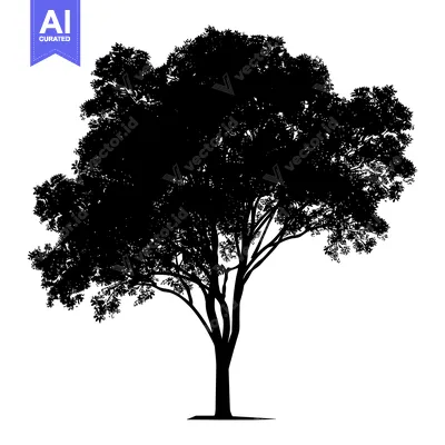 Premium design asset: Silhouette of a Tree with Lush Foliage and a Thick Trunk