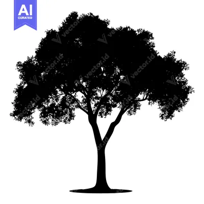 Premium design asset: Black silhouette of a tree with a thick trunk and sprawling branches