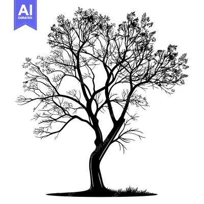 Aset premium populer: A Black Silhouette of a Bare Tree with Grass