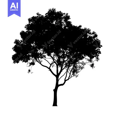 Aset premium populer: Silhouette of a Deciduous Tree with Spreading Branches