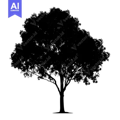 Aset desain premium: Black and White Silhouette of a Tree with Branches and Trunk