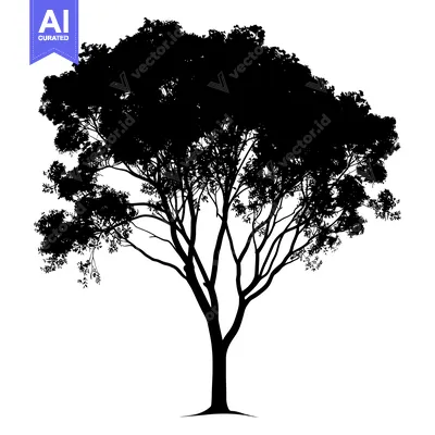 Premium design asset: Silhouette of a Tree with Branches and Leaves