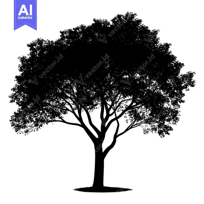 Aset premium populer: Silhouette of a Tree with a Thick Trunk and a Dense Canopy