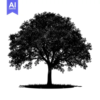 Aset premium populer: Silhouette of a Tree with a Thick Canopy and Grass at its Base