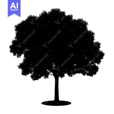 Aset premium populer: Black Silhouette of a Tree with Thick Trunk and Lush Canopy