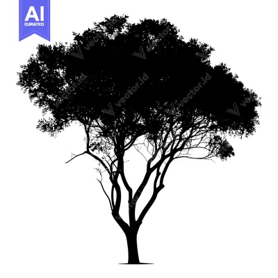 Premium design asset: Silhouette of a Tree with a Thick Trunk and Dense Foliage