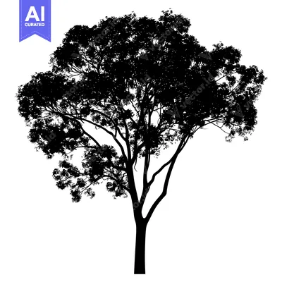 Aset desain premium: Silhouette of a tree with thick branches and leaves