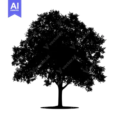 Aset premium populer: Silhouette of a Single Tree with Dense Foliage