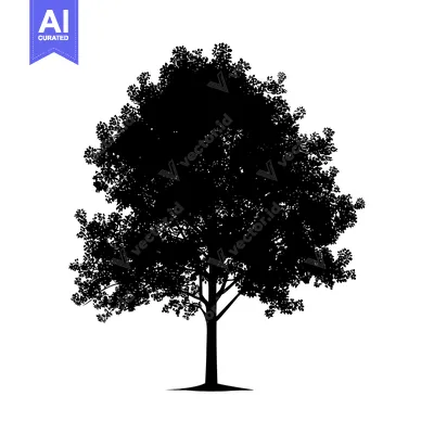 Premium design asset: Black Silhouette of a Deciduous Tree with a Single Trunk