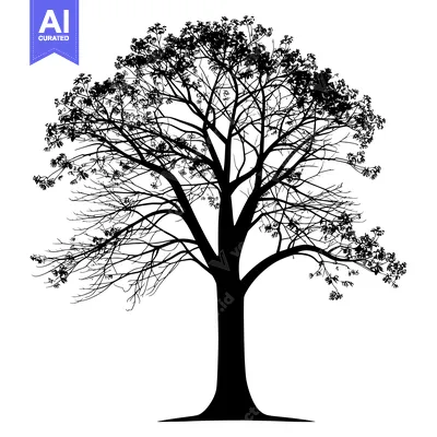 Popular premium asset: Black Silhouette of a Tree with Bare Branches and Sparse Leaves