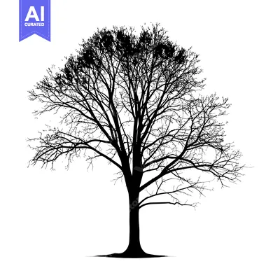 Premium design asset: Silhouette of a bare-branched tree on a white background.