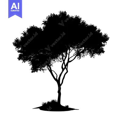 Aset premium populer: Black Silhouette of a Tree with Grass at its Base
