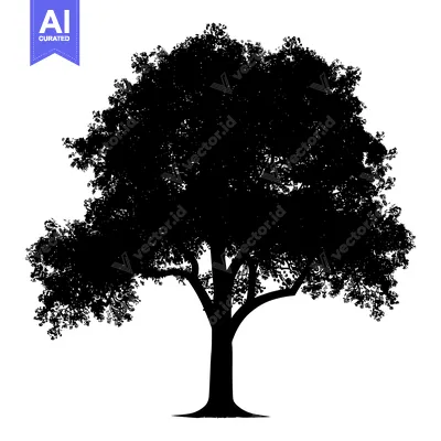 Aset premium populer: Black and white silhouette of a tree with leafy branches