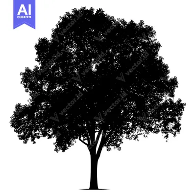 Aset desain premium: Black and White Silhouette of a Tree with Full Foliage